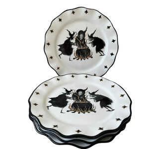 Potter's Studio Halloween Witches Brew Dinner Plates 10in Scalloped Set of 4 New